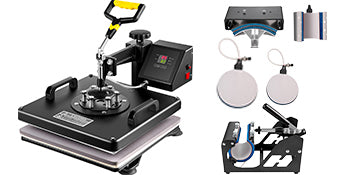 SucceBuy Combo Heat Press Machine 5/6/8 in 1 30*38CM 38*38CM Muntifunctional Sublimation Printer Transfer Mug Hat Plate T-Shirt