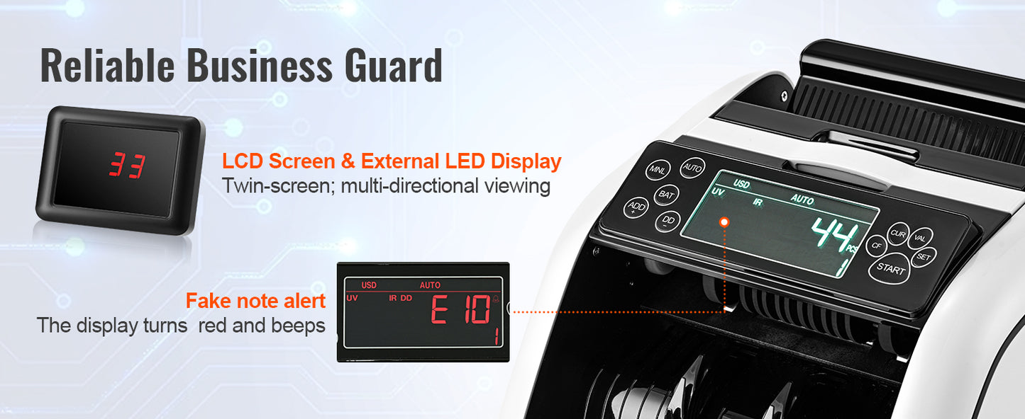 SucceBuy 1000Pcs/Min Money Counter Business Cash Register Euros Bills Fake Banknote Detector by UV & MG Function for Banks Shops