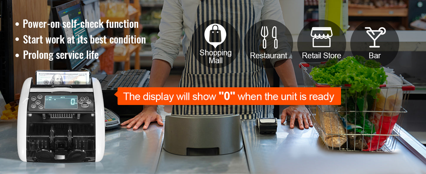 SucceBuy 1000Pcs/Min Money Counter Business Cash Register Euros Bills Fake Banknote Detector by UV & MG Function for Banks Shops