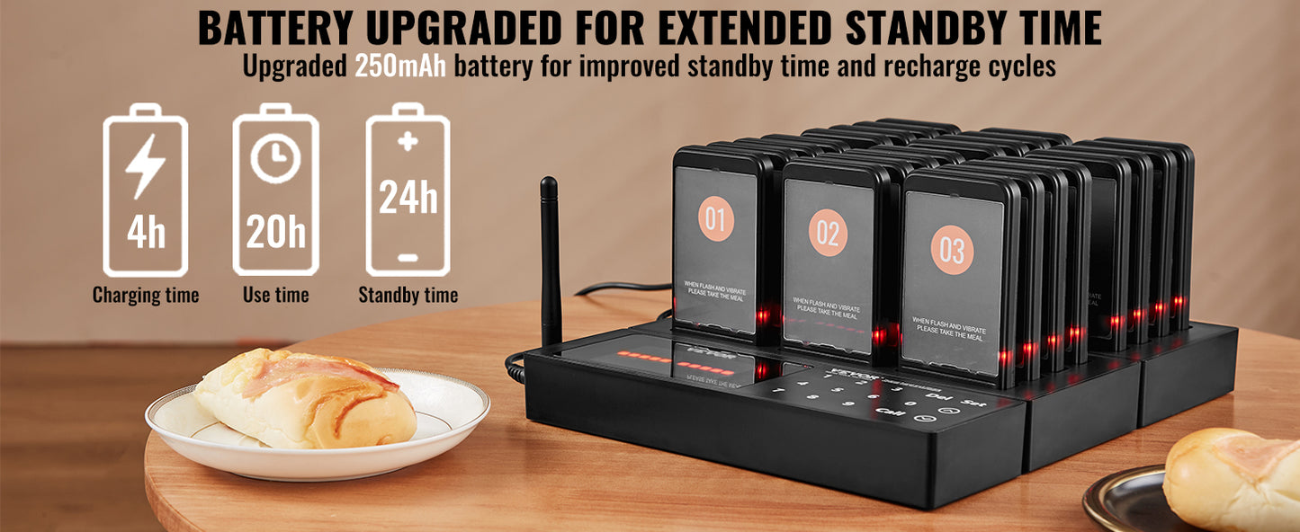 VEVOR 24 Buzzers Restaurant Pager System Touch Panel Wireless Calling System for Coffee Shop Restaurant Guest Queue Pager System