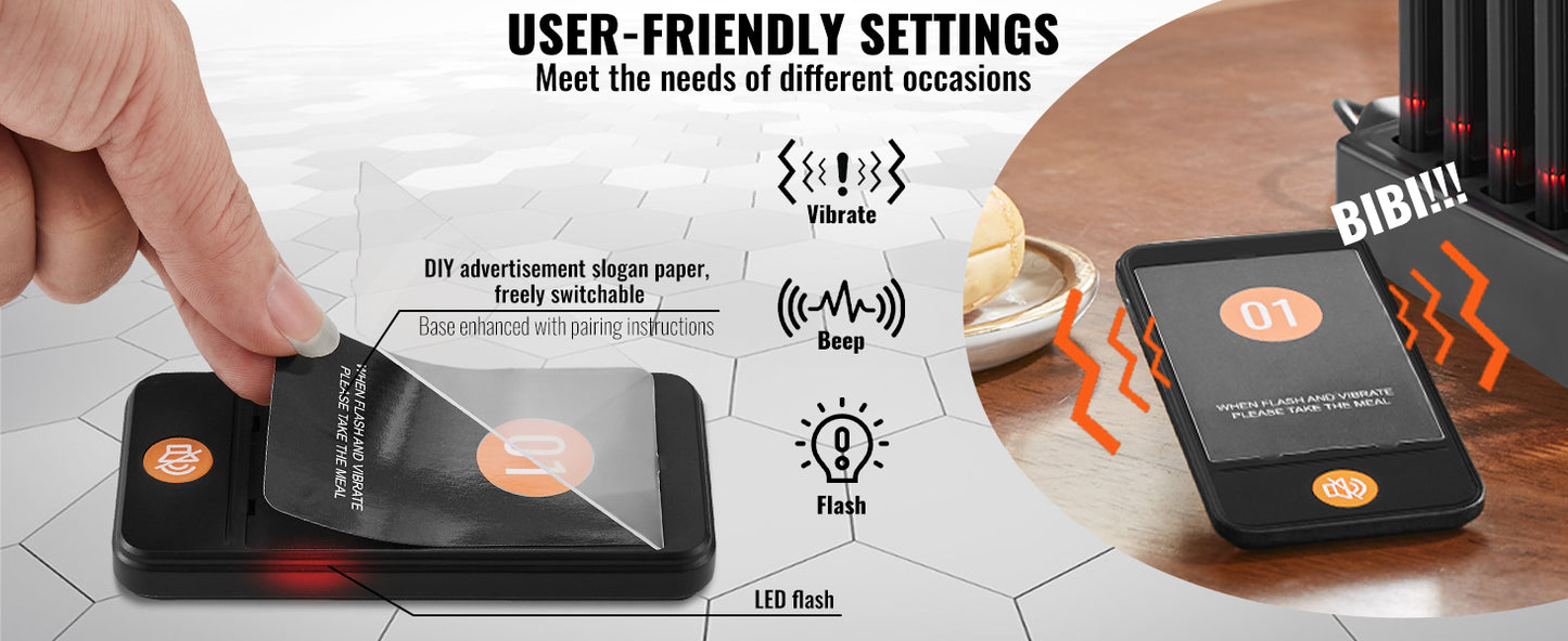 VEVOR 24 Buzzers Restaurant Pager System Touch Panel Wireless Calling System for Coffee Shop Restaurant Guest Queue Pager System