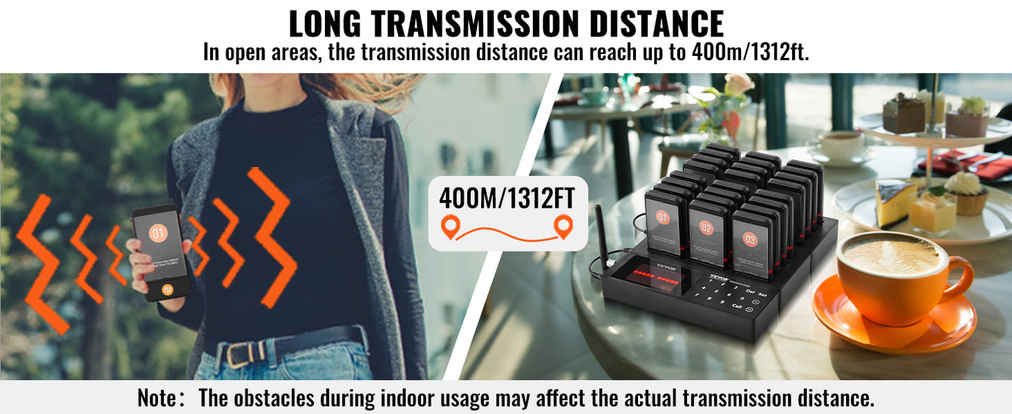 VEVOR 24 Buzzers Restaurant Pager System Touch Panel Wireless Calling System for Coffee Shop Restaurant Guest Queue Pager System