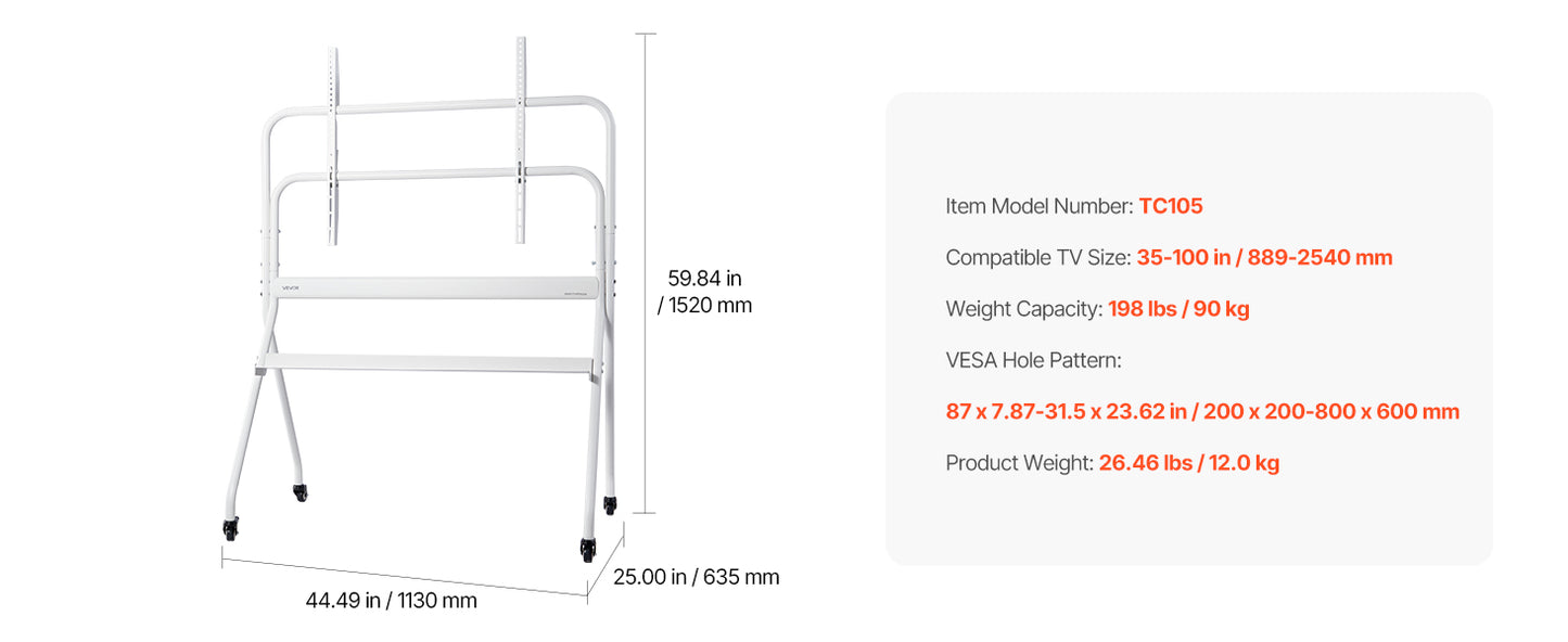 SucceBuy Rolling TV Stand Mobile TV Cart Suit for Various Sizes TV Portable TV Stand with Wheels for Living Room Bedroom Office