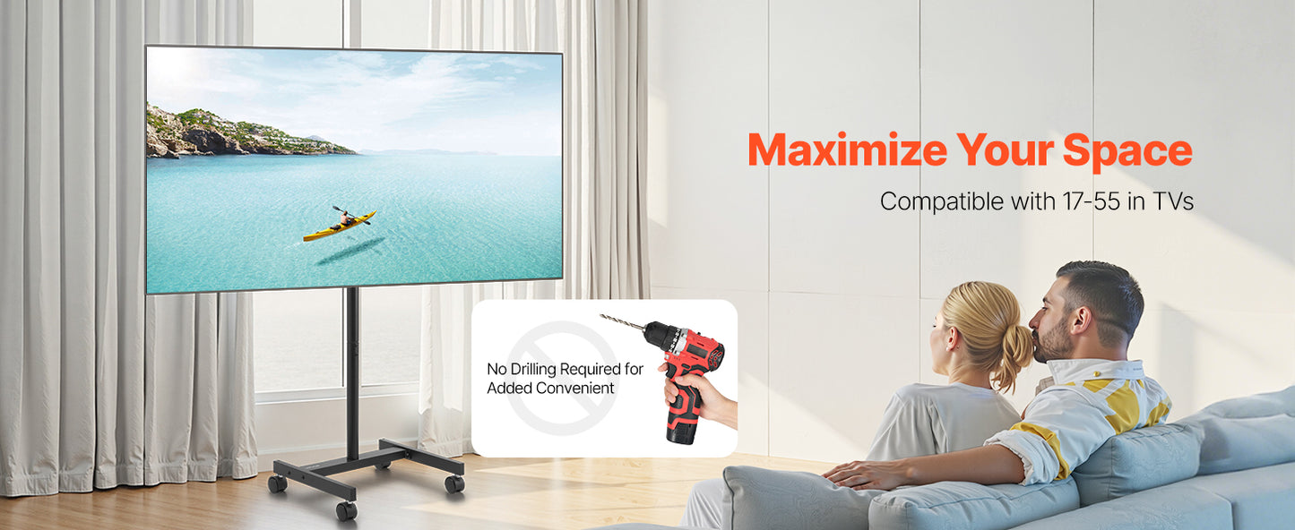 SucceBuy Rolling TV Stand Mobile TV Cart Suit for Various Sizes TV Portable TV Stand with Wheels for Living Room Bedroom Office