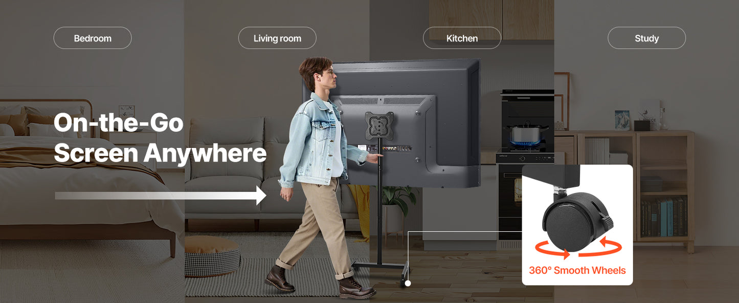 SucceBuy Rolling TV Stand Mobile TV Cart Suit for Various Sizes TV Portable TV Stand with Wheels for Living Room Bedroom Office