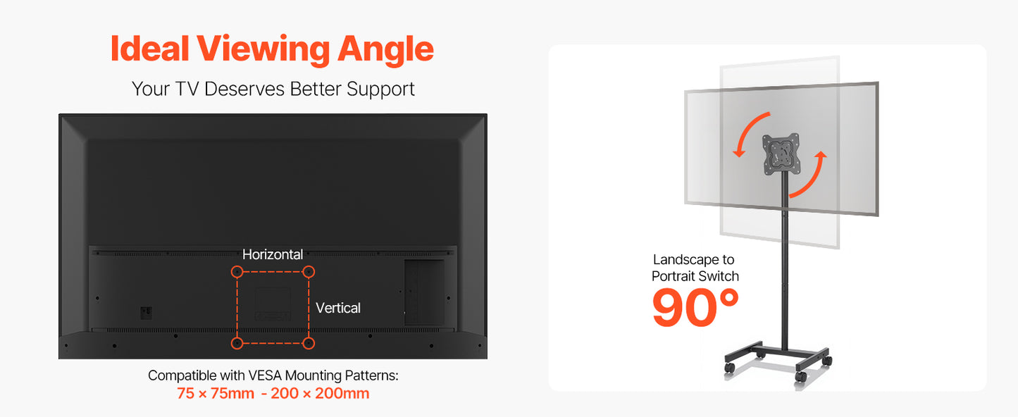 SucceBuy Rolling TV Stand Mobile TV Cart Suit for Various Sizes TV Portable TV Stand with Wheels for Living Room Bedroom Office