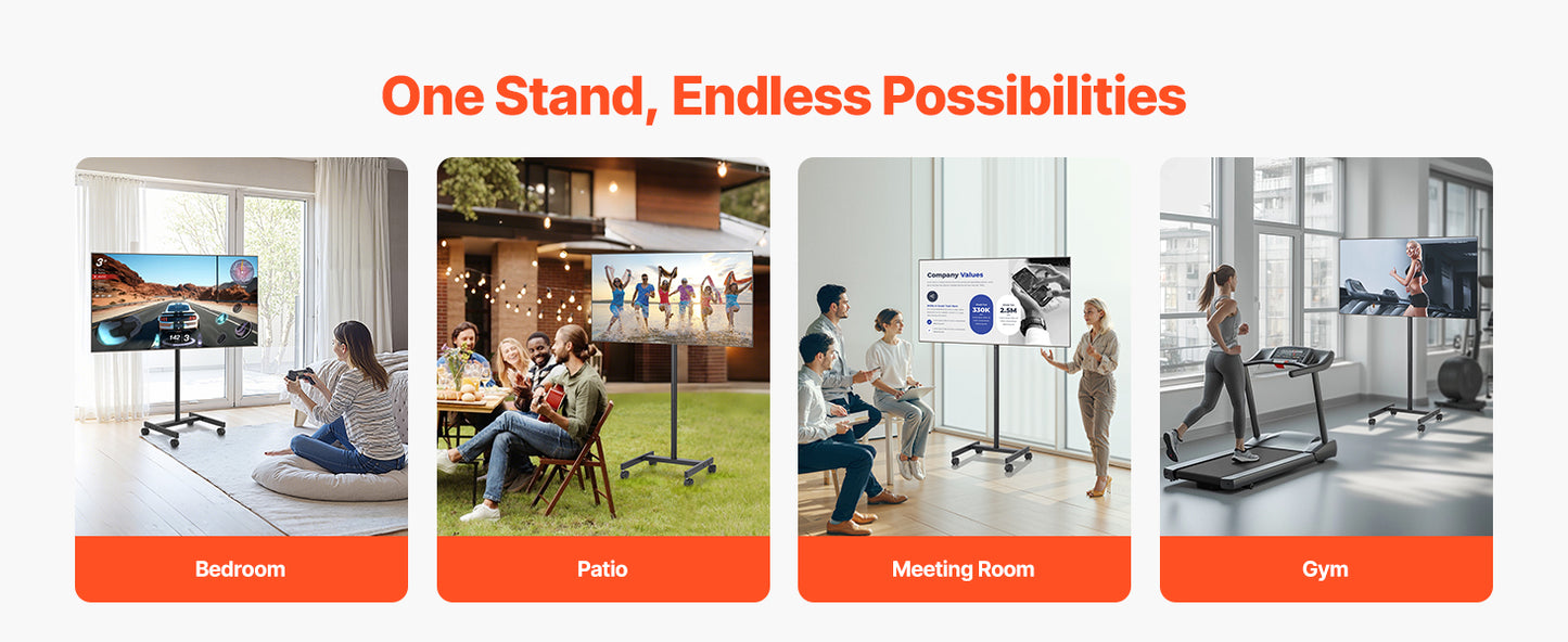 SucceBuy Rolling TV Stand Mobile TV Cart Suit for Various Sizes TV Portable TV Stand with Wheels for Living Room Bedroom Office